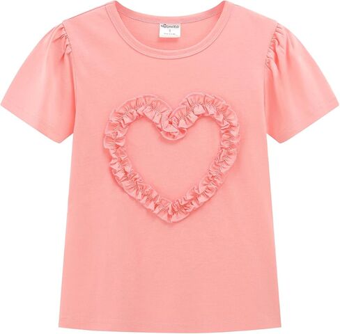 Noomelfish Girls Ruffle Heart T-Shirts Cute Short Sleeve Tee Tops (3-12 Years) in Kuwait