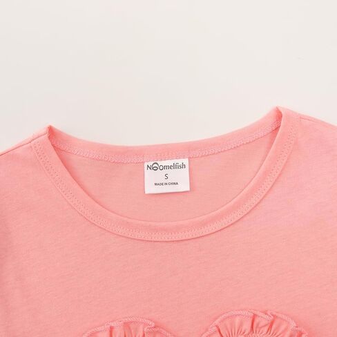 Noomelfish Girls Ruffle Heart T-Shirts Cute Short Sleeve Tee Tops (3-12 Years) in Kuwait