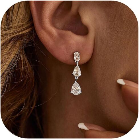 Dangle Drop Earrings for Women Wedding Bridal Rhinestone Long Cubic Zircon Dangling Crystal Chandelier Sparkly 14K Gold Plated Dainty Trendy Jewelry in Kuwait
