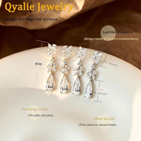 أقراط متدلية للنساء لحفلات الزفاف وحجر الراين طويل مكعب الزركون ثريا كريستال سباركلي مطلية بالذهب عيار 14 قيراط مجوهرات عصرية أنيقة in Kuwait