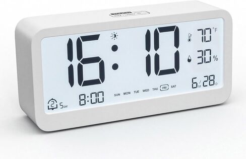 Digital Alarm Clock Battery Powered with Date | Indoor Temperature | Humidity | LCD Display | Dual Alarms | Snooze and Backlight Desk Small Clock (White) in Saudi Arabia