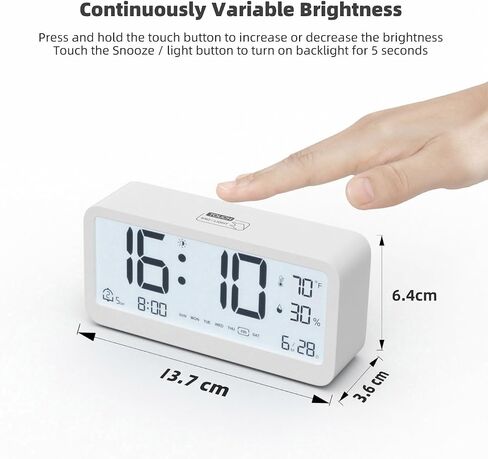 Digital Alarm Clock Battery Powered with Date | Indoor Temperature | Humidity | LCD Display | Dual Alarms | Snooze and Backlight Desk Small Clock (White) in Saudi Arabia