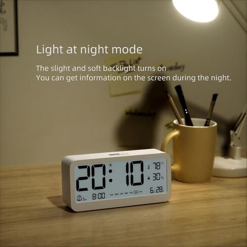 Digital Alarm Clock Battery Powered with Date | Indoor Temperature | Humidity | LCD Display | Dual Alarms | Snooze and Backlight Desk Small Clock (White) in Saudi Arabia