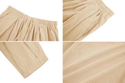 Mens Casual Linen Pants Elastic Waist Drawstring Summer Beach Loose Fit Tapered Trousers in Saudi Arabia