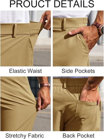 Mens Casual Pants Stretch Golf Fit Dress Pants Elastic Waist Tapered Work Cropped Trousers in Saudi Arabia