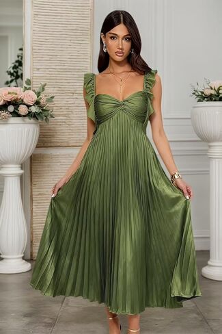 فساتين وصيفة الشرف من الساتان مطوي لحفلات الزفاف والأشرطة الكشكشة على شكل حرف a مشد فستان رسمي للحفلات المسائية TM193 in Kuwait