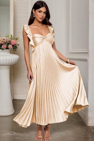 فساتين وصيفة الشرف من الساتان مطوي لحفلات الزفاف والأشرطة الكشكشة على شكل حرف a مشد فستان رسمي للحفلات المسائية TM193 in Kuwait