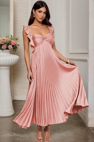 فساتين وصيفة الشرف من الساتان مطوي لحفلات الزفاف والأشرطة الكشكشة على شكل حرف a مشد فستان رسمي للحفلات المسائية TM193 in Kuwait