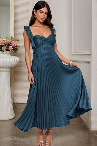 فساتين وصيفة الشرف من الساتان مطوي لحفلات الزفاف والأشرطة الكشكشة على شكل حرف a مشد فستان رسمي للحفلات المسائية TM193 in Kuwait