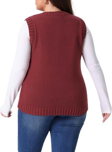 Agnes Orinda Plus Size Sweater Vest for Women Knitted Crew Neck Sleeveless Pocket Pullober Sweater Tops in Saudi Arabia