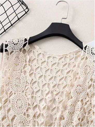 SweatyRocks Women's Hollow Out Sleeveless Sweater Vest Crochet Knit Open Front Cardigan in Saudi Arabia