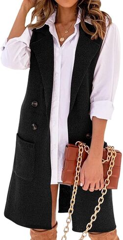 Kinghua Sweater Vest Women Fall Winter Clothes V Neck Button Down Knit Sleeveless Long Cardigan Sweaters with Pockets in Saudi Arabia