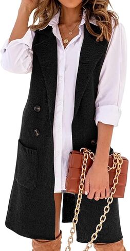 Kinghua Sweater Vest Women Fall Winter Clothes V Neck Button Down Knit Sleeveless Long Cardigan Sweaters with Pockets in Saudi Arabia