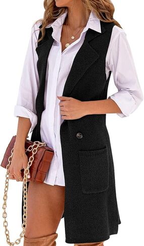 Kinghua Sweater Vest Women Fall Winter Clothes V Neck Button Down Knit Sleeveless Long Cardigan Sweaters with Pockets in Saudi Arabia