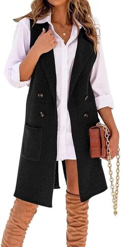 Kinghua Sweater Vest Women Fall Winter Clothes V Neck Button Down Knit Sleeveless Long Cardigan Sweaters with Pockets in Saudi Arabia