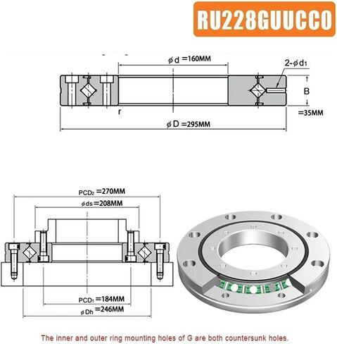 1 قطعة محمل أسطواني متقاطع RU178 RU228 RU297 RU445 دقة دوران P5/P4 محمل متقاطع قرص دوار آلي كبير الحجم (RU228-G، دقة P5) in Saudi Arabia