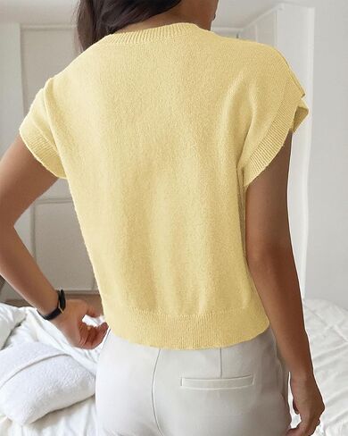 Women Casual Cap Sleeve 3D Floral Sweater Vest Loose Fit V Neck Ribbed Knit Flower Sweater Tank Top Summer Fall in Saudi Arabia