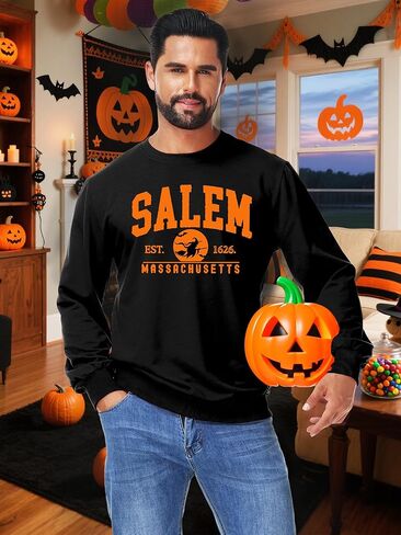 Mens Halloween Long Sleeve TShirt Witch Ghost Sweatshirt Pumpkin Festival Party Costume Top in Kuwait