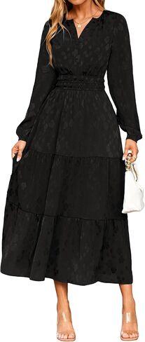 Simplee Womens Casual Long Sleeve Dress Fall Elegant Wedding Guest V-Neck Maxi Floral Dresses 2025 Trendy in Kuwait