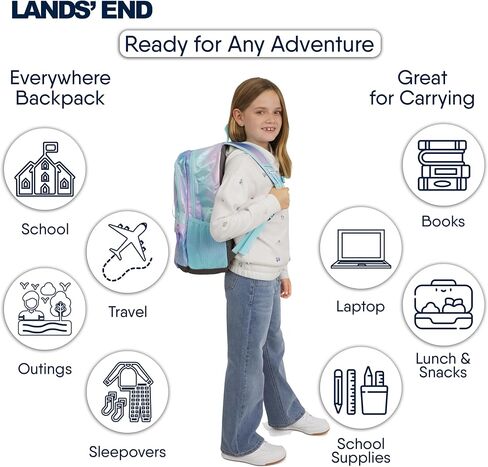 Lands' End Unisex Kid's Elementary Boys and Girls Large Classmate Lightweight Durable School Backpack, Black Highlight in Saudi Arabia