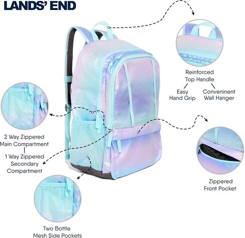 Lands' End Unisex Kid's Elementary Boys and Girls Large Classmate Lightweight Durable School Backpack, Black Highlight in Saudi Arabia