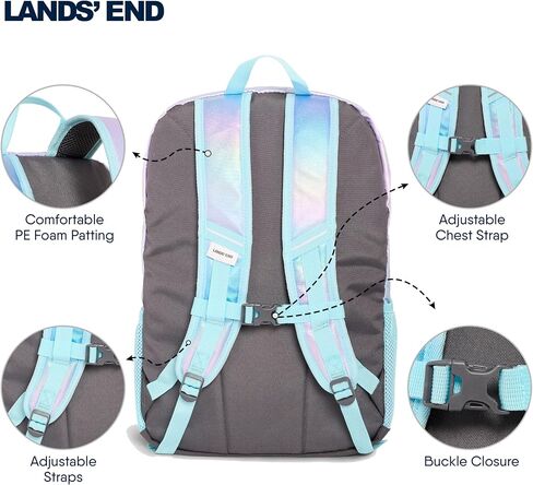 Lands' End Unisex Kid's Elementary Boys and Girls Large Classmate Lightweight Durable School Backpack, Black Highlight in Saudi Arabia