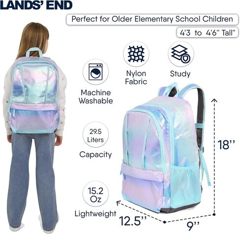 Lands' End Unisex Kid's Elementary Boys and Girls Large Classmate Lightweight Durable School Backpack, Black Highlight in Saudi Arabia
