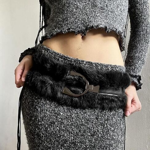 Women Faux Fur Belt Winter Warm Fluffy PU Leather Waistband Furry Wide Cinch Cowgirl Western Belts for Dress Sweater Overcoat in Saudi Arabia