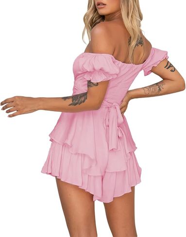 فستان رومبير للسيدات مكشوف الكتفين لحفلات التخرج من بوهو مقاس كبير، بذلة قصيرة فضفاضة مكشكشة ملابس غربية in Kuwait