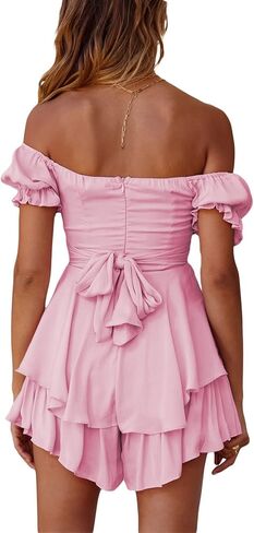 فستان رومبير للسيدات مكشوف الكتفين لحفلات التخرج من بوهو مقاس كبير، بذلة قصيرة فضفاضة مكشكشة ملابس غربية in Kuwait