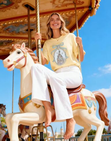 تيشيرتات jusgai Magic Kingdom للنساء، قميص قلعة لطيف، تي شيرت كبير الحجم برسوم جرافيك، تي شيرت عائلي للعطلات وأكمام قصيرة in Kuwait