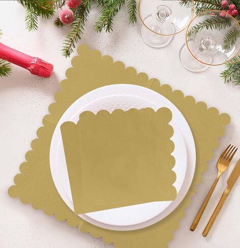 50 Pieces 3-ply Light Pink Napkins Disposable Folded 5 x 5 Inches Scalloped Cocktail Napkins Paper Napkins for Dinner Wedding Birthday Party Pink Dessert Napkins in Kuwait