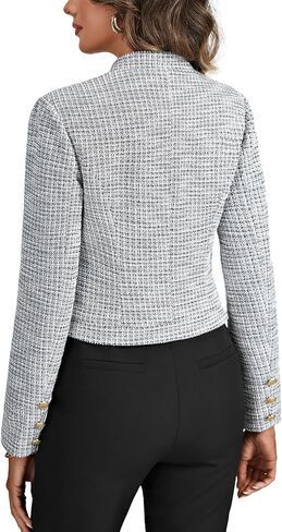LYANER Women Fall Tweed Plaid Open Front Stand Collar Cropped Blazer Work Office Suit Jacket in Saudi Arabia