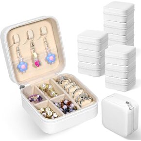 12 Pack Small Travel Jewelry Box Bridesmaid Proposal Gift Boxes Portable Mini Travel Jewelry Case PU Leather Earring Storage Box with Dividers for Women Girls Rings Necklace Earring Organizer, White in Kuwait