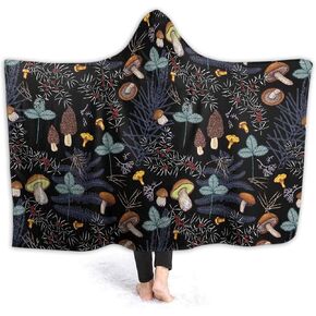 Mushroom Hooded Blanket Mushrooms Gifts for Women Soft Fleece Flannel Dark Wild Forest Mushrooms Throw Wearable Blanket All Season Plant Blankets for Bed Decorative 50"x40" for Kid in Saudi Arabia