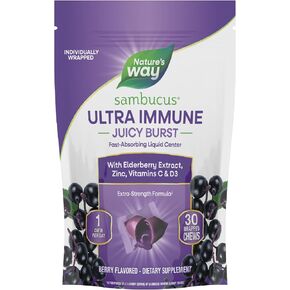 Nature's Way Sambucus Ultra Immune Juicy Burst, Extra-Strength Formula(1), Immune Support*, Vitamins C & D3, Zinc, Elderberry Extract, 30 Berry Flavored Chews in Saudi Arabia