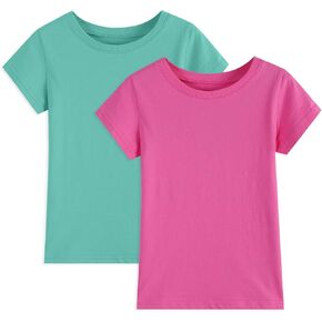 مجموعة من 2 تيشيرتات قطنية للفتيات/الأطفال الصغار بياقة دائرية وأكمام قصيرة ملابس صيفية للأطفال (2T-14Y) in Kuwait