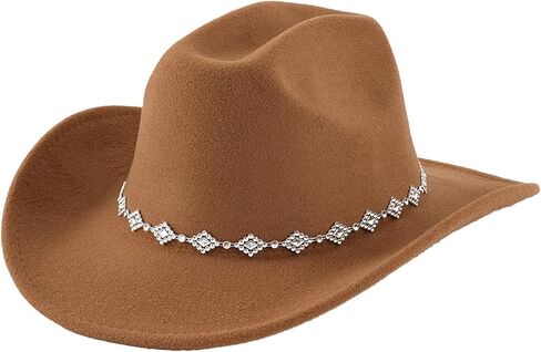 قبعة راعية البقر النسائية من حجر الراين قبعات رعاة البقر ذات حافة واسعة غربية in Kuwait