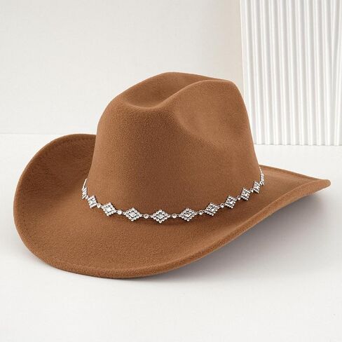 قبعة راعية البقر النسائية من حجر الراين قبعات رعاة البقر ذات حافة واسعة غربية in Kuwait