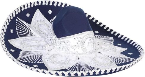 Mexican Artisanal Charro Hat Velvet Navy Blue/Silver 601778 in Saudi Arabia