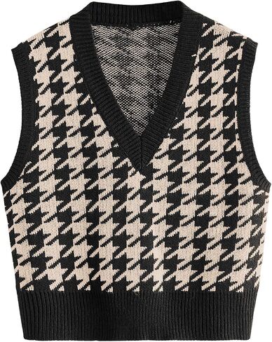 Women's Preppy Sweater Vests V Neck Knit Pullover Tank Tops Fall Outfits in Saudi Arabia