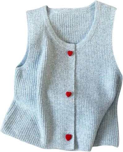 WDIRARA Women's Sweater Vests Heart Button Sleeveless Lightweight Knit Cardigan in Saudi Arabia