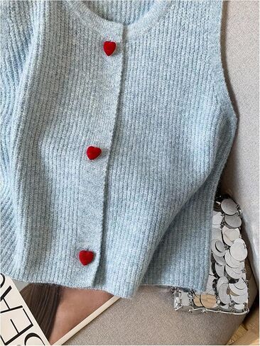 WDIRARA Women's Sweater Vests Heart Button Sleeveless Lightweight Knit Cardigan in Saudi Arabia