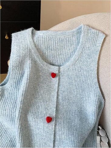 WDIRARA Women's Sweater Vests Heart Button Sleeveless Lightweight Knit Cardigan in Saudi Arabia