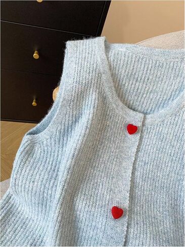 WDIRARA Women's Sweater Vests Heart Button Sleeveless Lightweight Knit Cardigan in Saudi Arabia