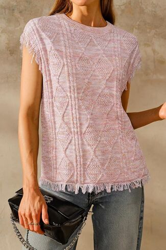Arach&Cloz Women's Cozy Cotton Fringe Cable Knit Western Outfits Fall Sweater Vests 2025 in Saudi Arabia