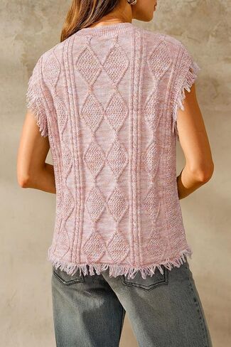 Arach&Cloz Women's Cozy Cotton Fringe Cable Knit Western Outfits Fall Sweater Vests 2025 in Saudi Arabia