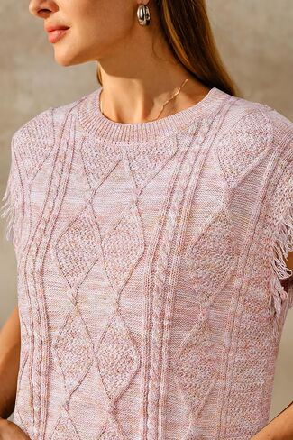 Arach&Cloz Women's Cozy Cotton Fringe Cable Knit Western Outfits Fall Sweater Vests 2025 in Saudi Arabia