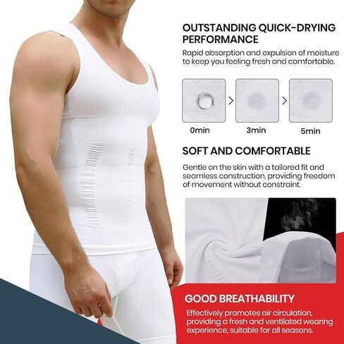Mens Compression Shirt Slimming Body Shaper Vest Workout Tank Tops Abs Abdomen Undershirts White in Saudi Arabia