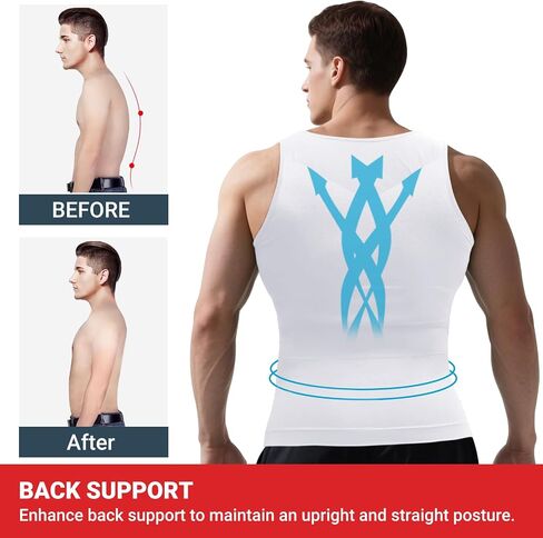 Mens Compression Shirt Slimming Body Shaper Vest Workout Tank Tops Abs Abdomen Undershirts White in Saudi Arabia